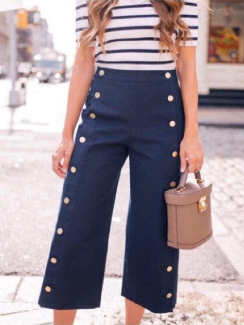 Club Monaco Navy Wide-Leg Sailor Button Cropped Pants - like new - size 2
